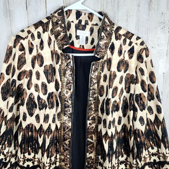 Chico's Beaded Artisan Tribal Animal Print Blazer Jacket Size 2 - Picture 10 of 11